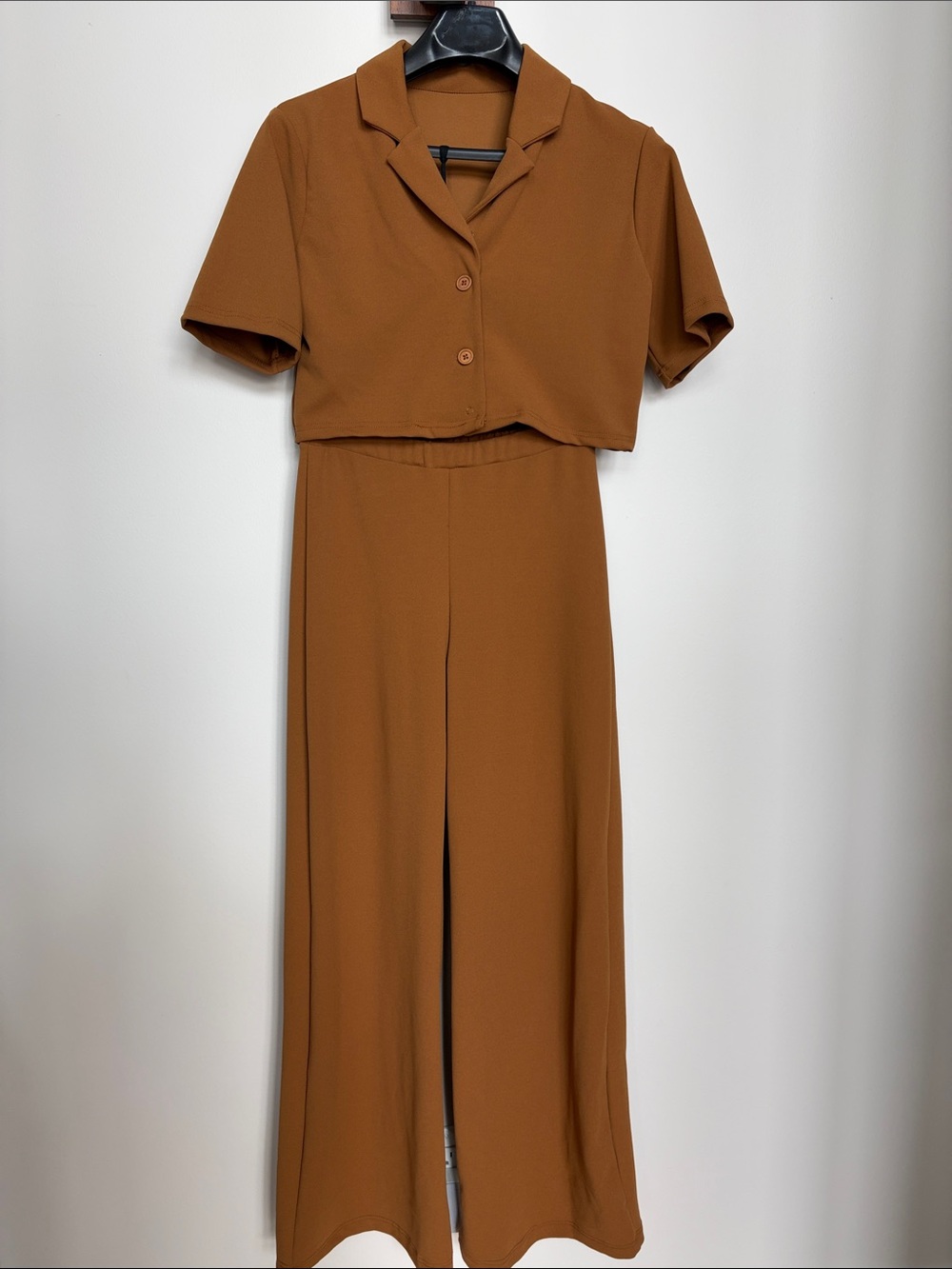 Weissman Two-Piece Jumpsuit in Rust Brown